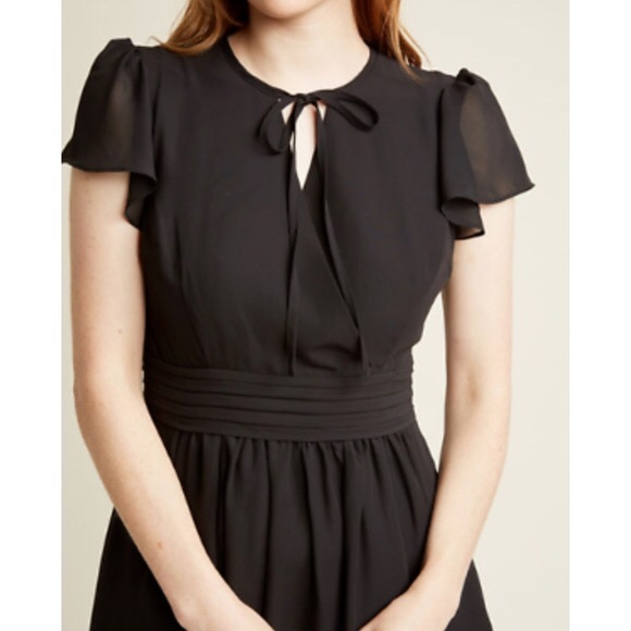 NEW ModCloth Black Chiffon Key Hole Tie Neck Dress - Picture 2 of 8